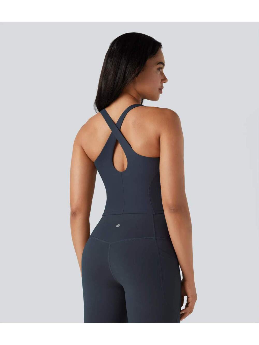 Halara UltraSculpt V-neck Push-Up Crisscross Back 2-in-1 Tank Carbon Size XS